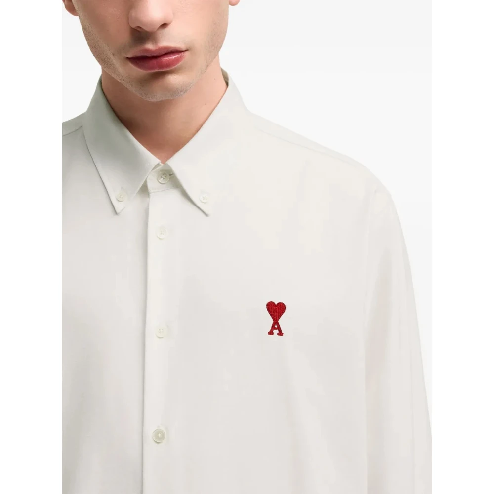 Ami Paris Katoenen Logo Shirt Klassiek Wit White Heren