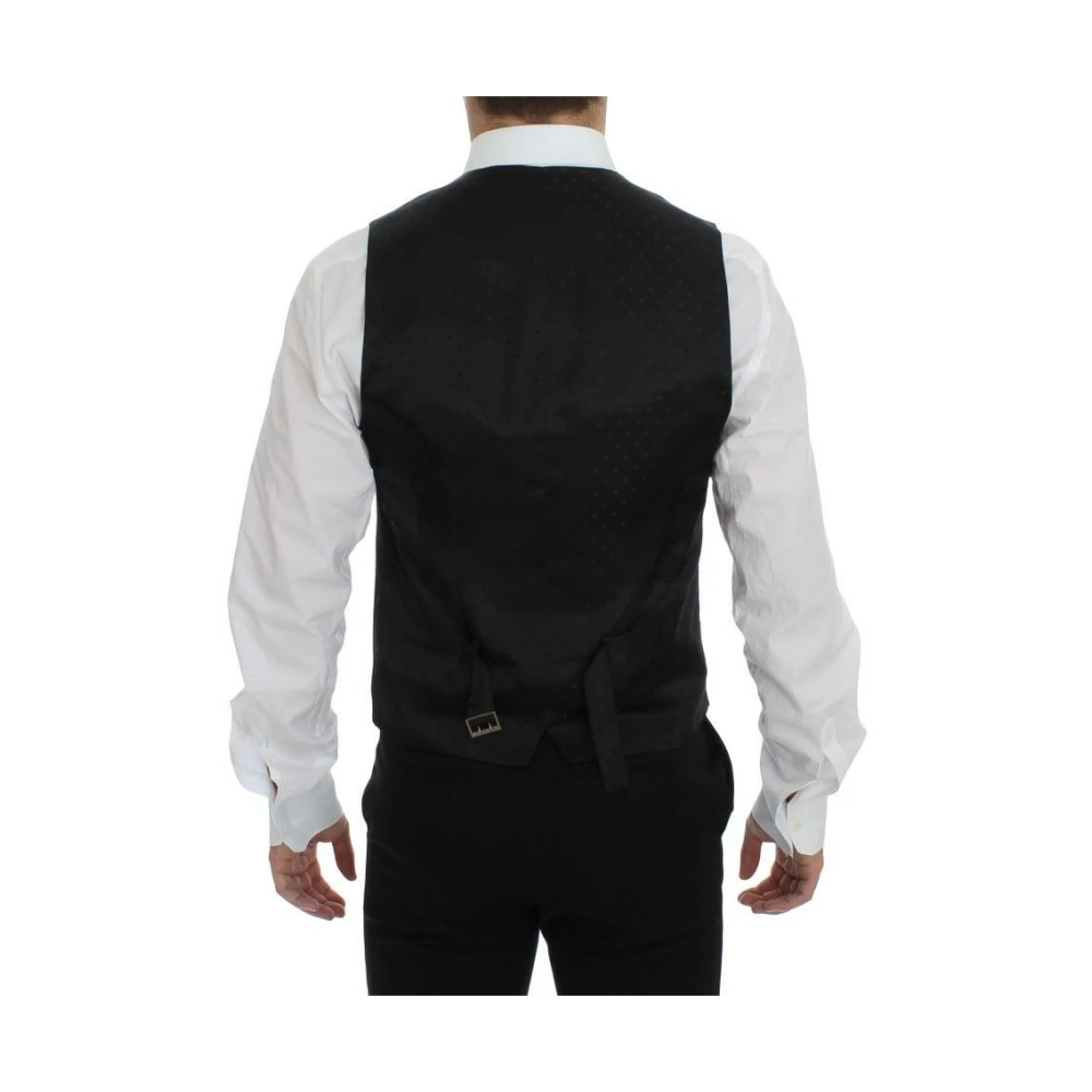 Dolce & Gabbana Elegante Bruin-Zwart Wollen Blend Jurk Vest Black Heren