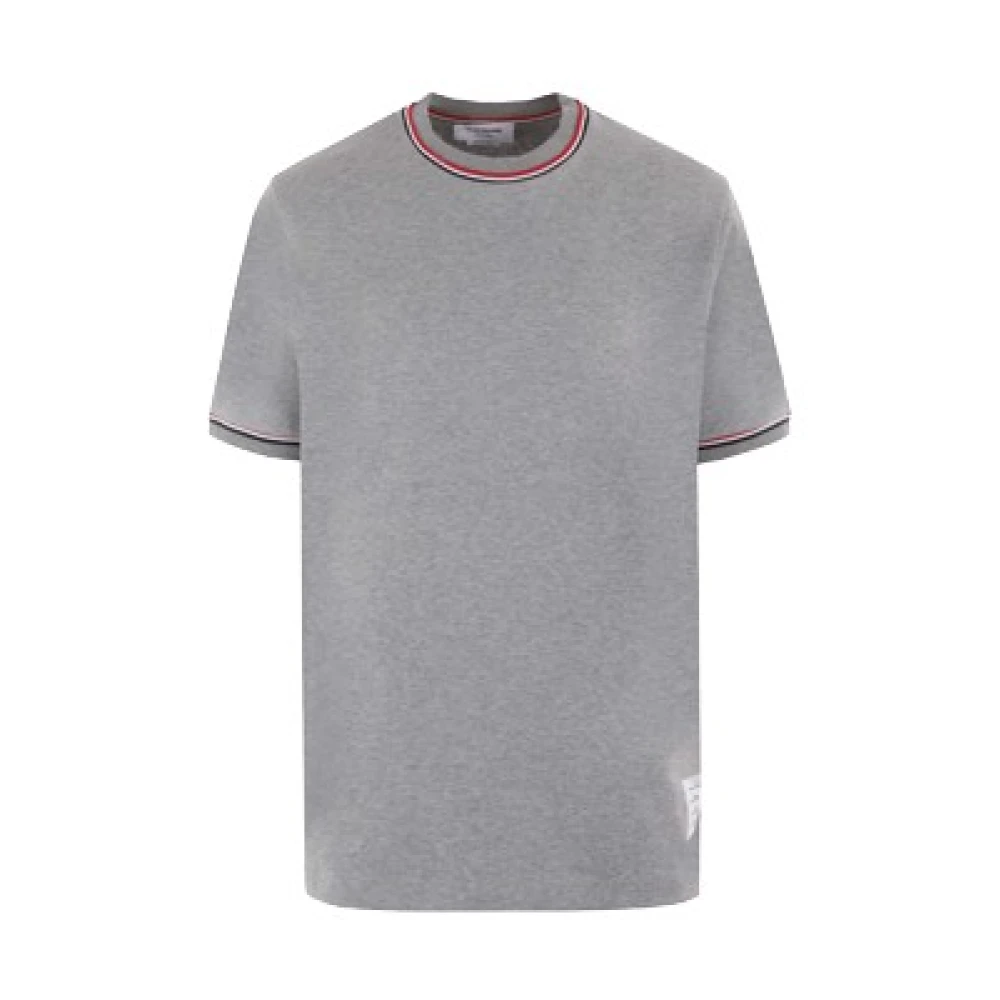 Thom Browne Grijze Katoenen Jersey T-shirt met Logo en Tricolor Strepen Gray Heren