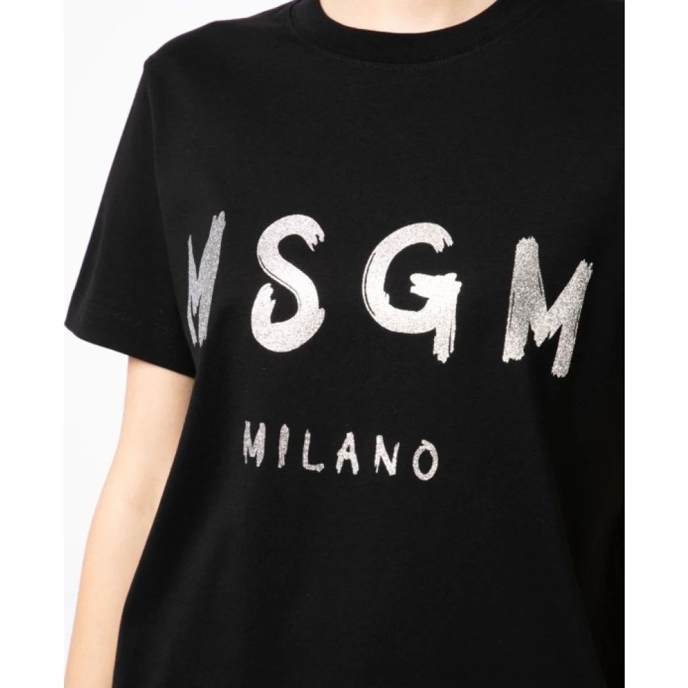Msgm Zwart T-shirt met voorprint Black Dames