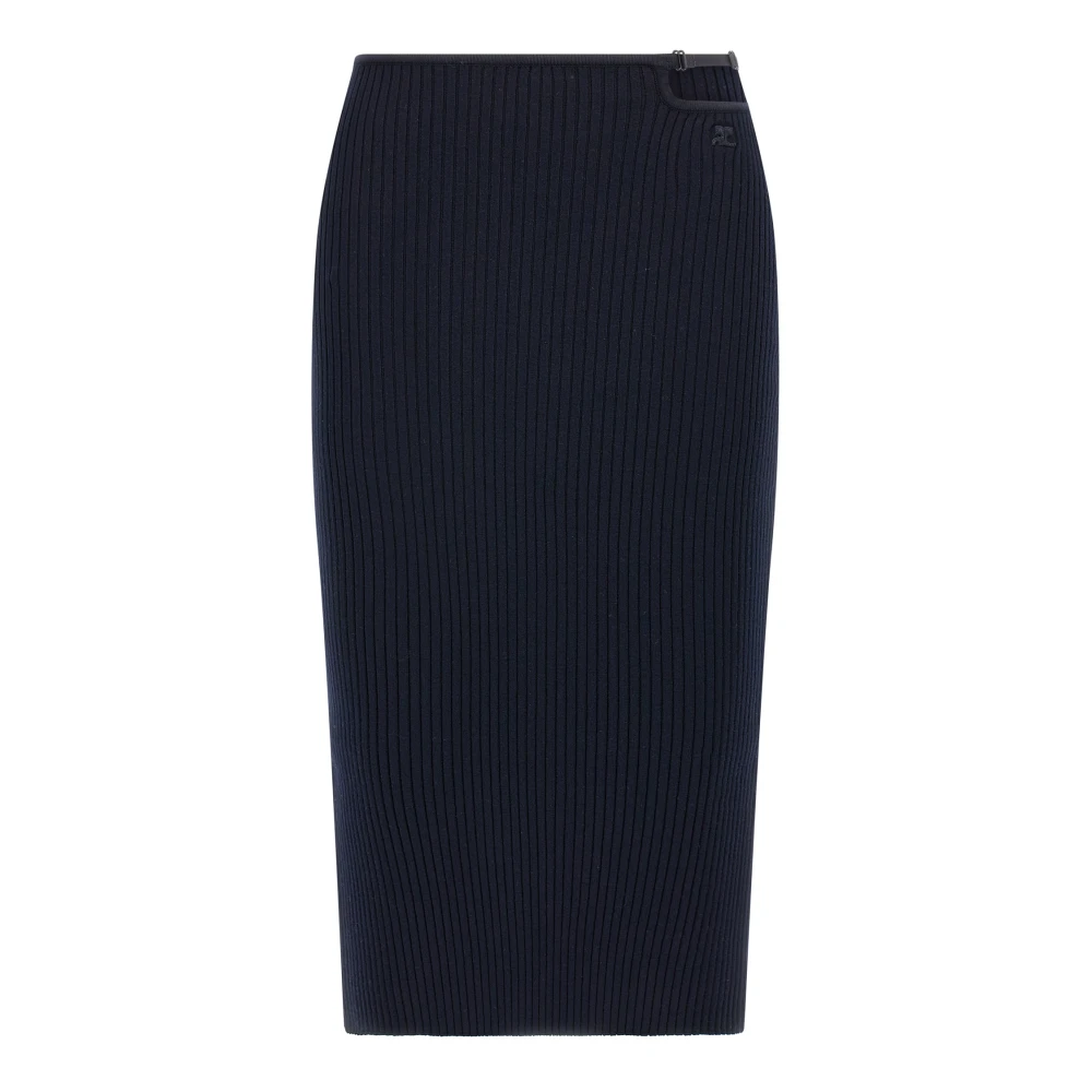 Courrèges Women's Blue Midi Skirts, M, Loop Rib Knit Skirt