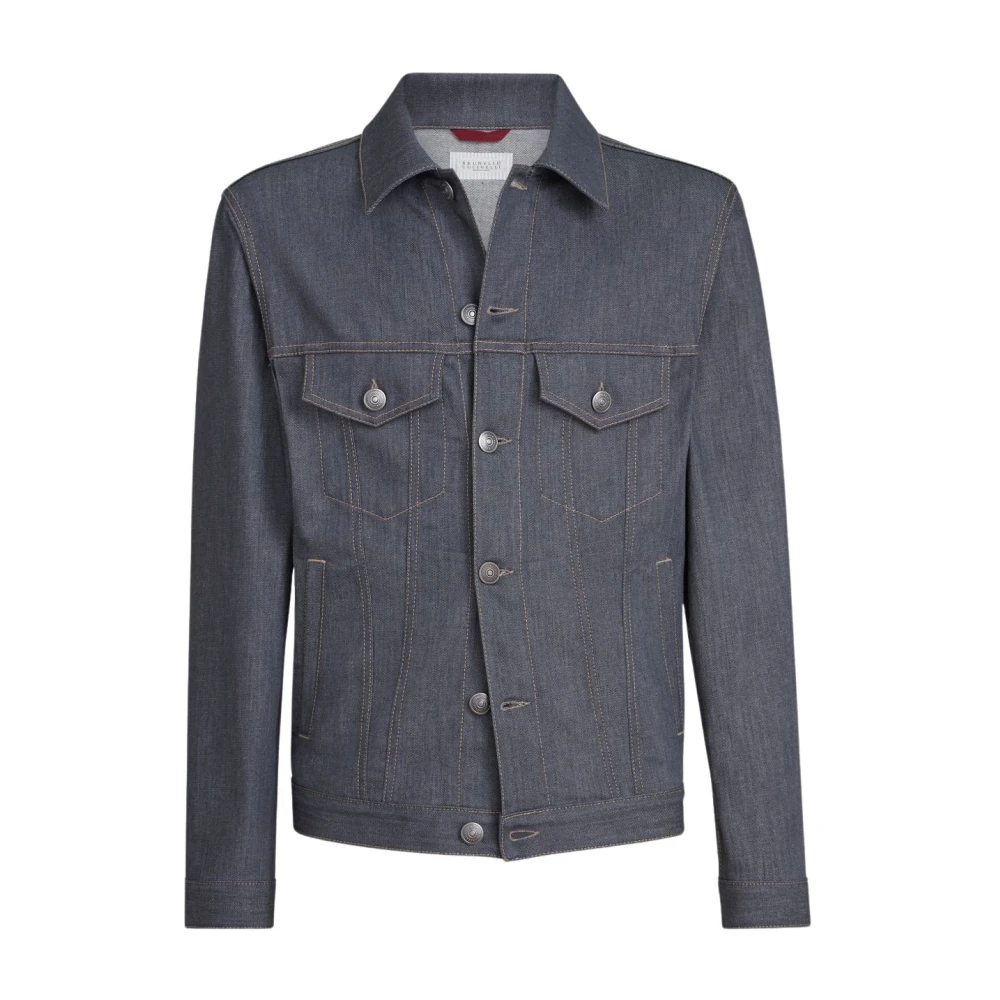 Brunello Cucinelli Men's Gray Denim Jacket With Buttons - Denim Jackets - L - Jackets
