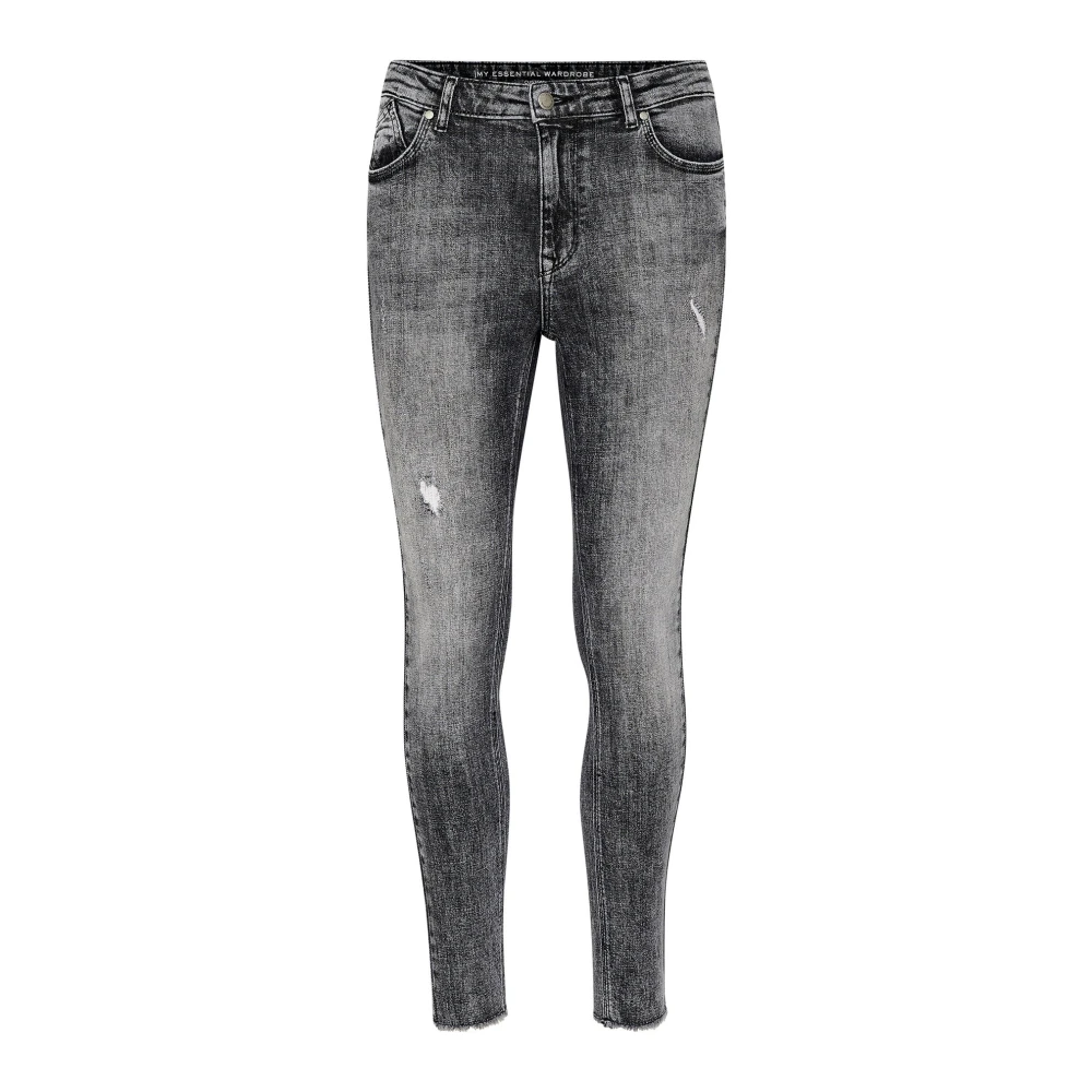 My Essential Wardrobe Slim Fit High Rise Grå Jeans med Slitna Detaljer Gray, Dam