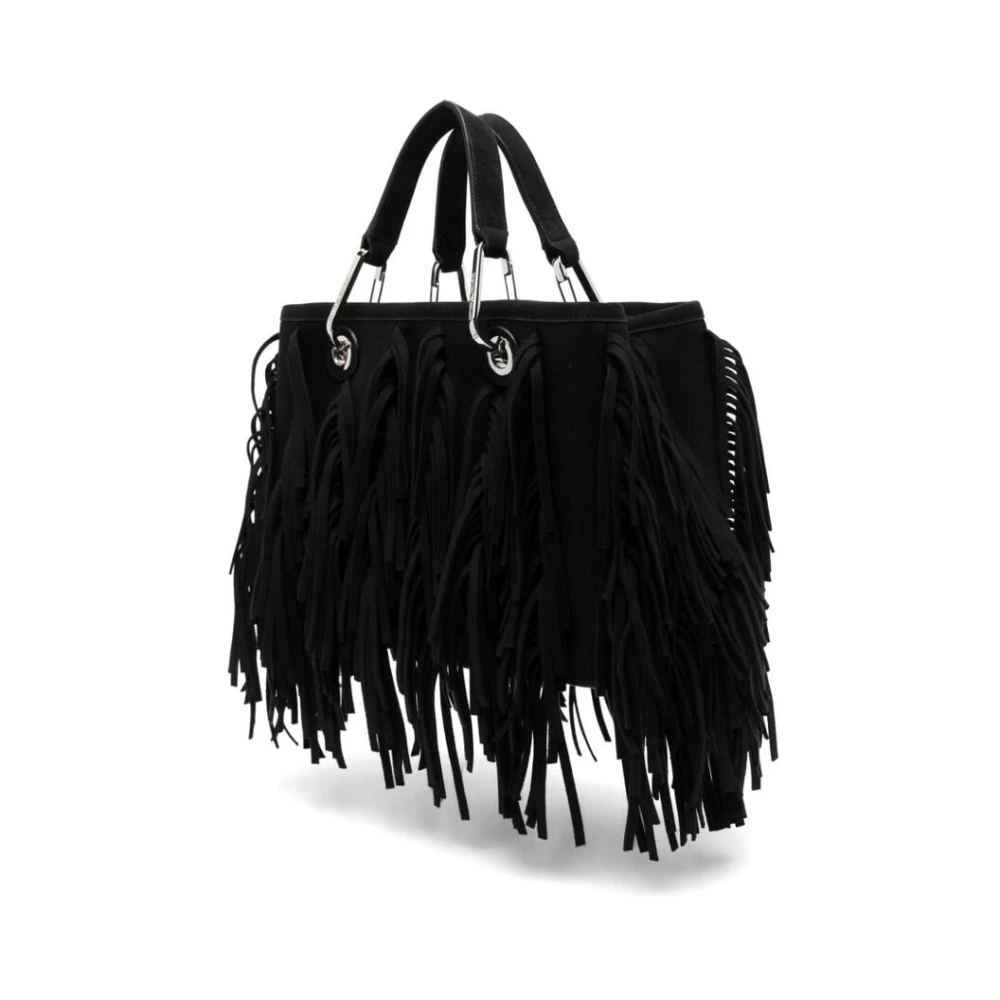 Emporio Armani Zwarte Franje Schoudertas Black Dames
