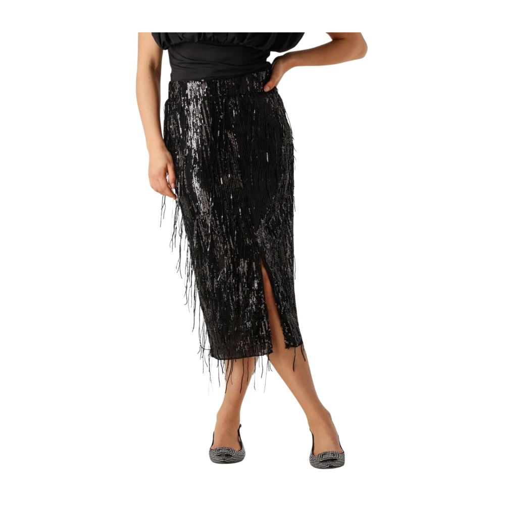 Co'Couture Zwarte Pailletten Rok Met Franjes Black Dames
