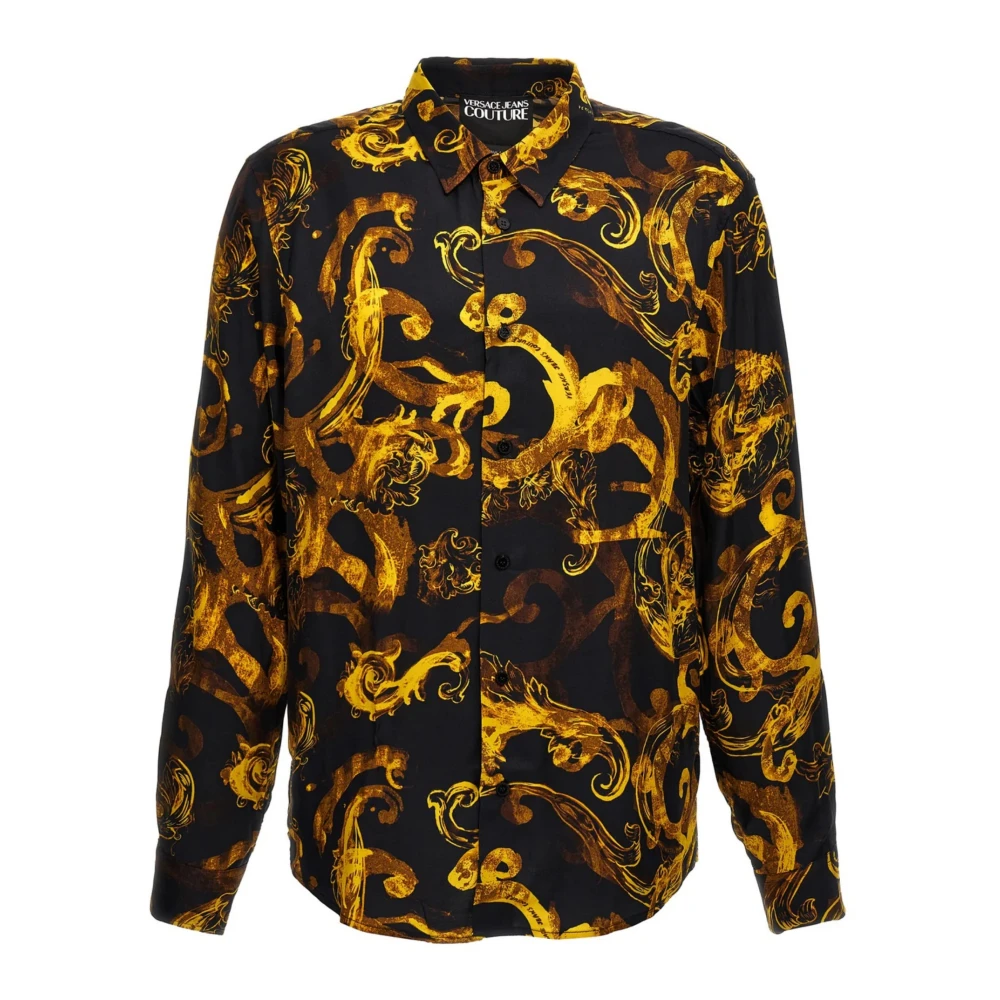Versace Jeans Couture Zwarte Aquarelprint Korte Mouw Overhemd Multicolor Heren
