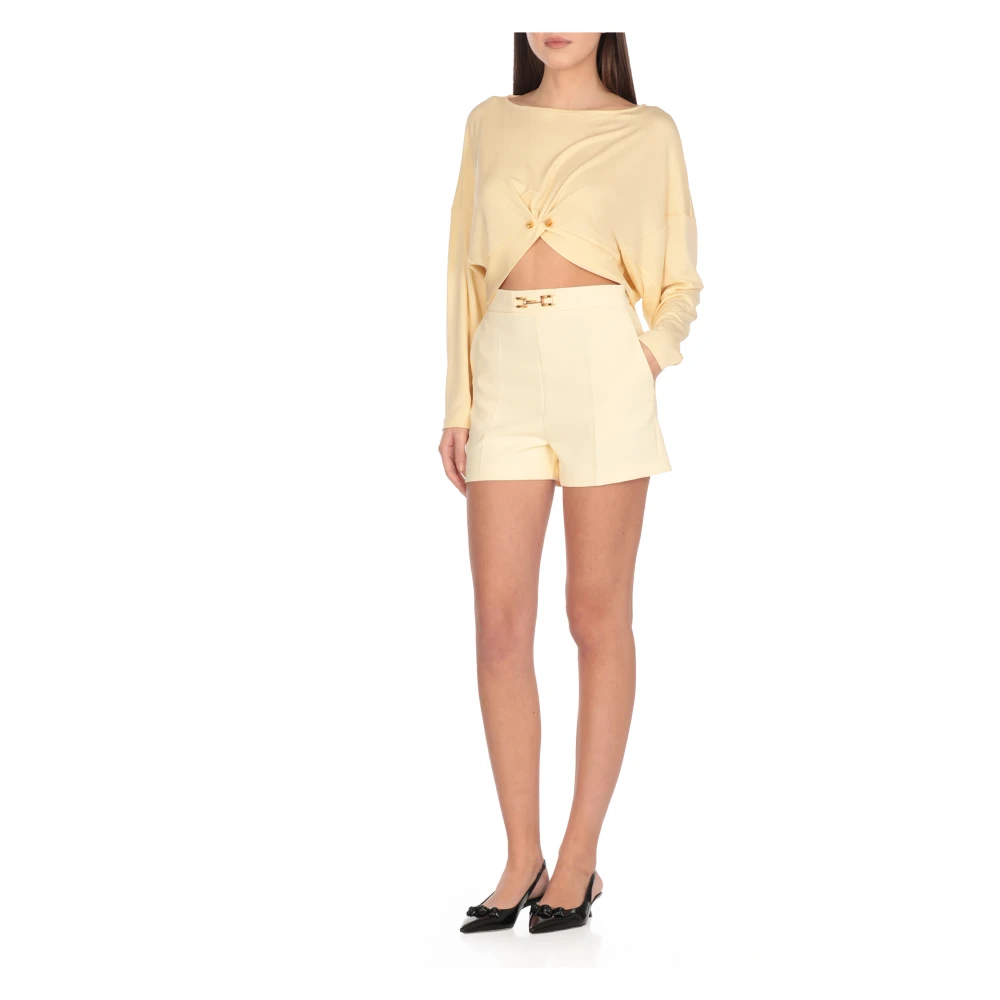 Elisabetta Franchi Gele Viscose Trui met Asymmetrische Zoom Yellow Dames