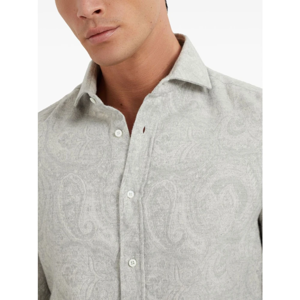 BRUNELLO CUCINELLI Paisley Print Grijs Overhemd Gray Heren