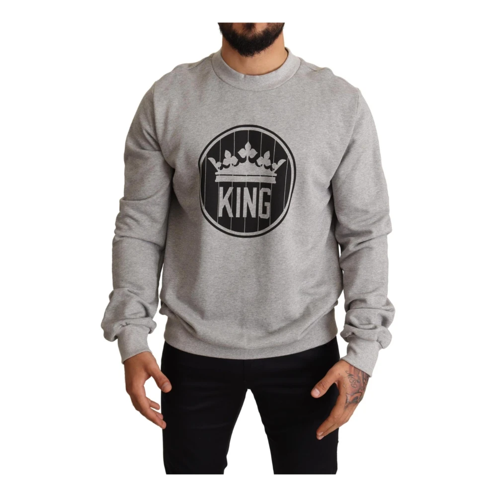 Dolce & Gabbana Men's Gray Regal Crown Cotton Sweater