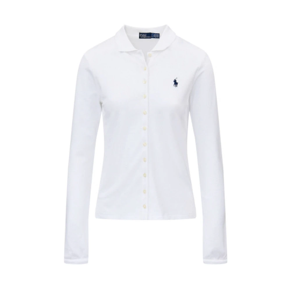 Polo Ralph Lauren Women's White Shirts, M, Long Sleeve Polo