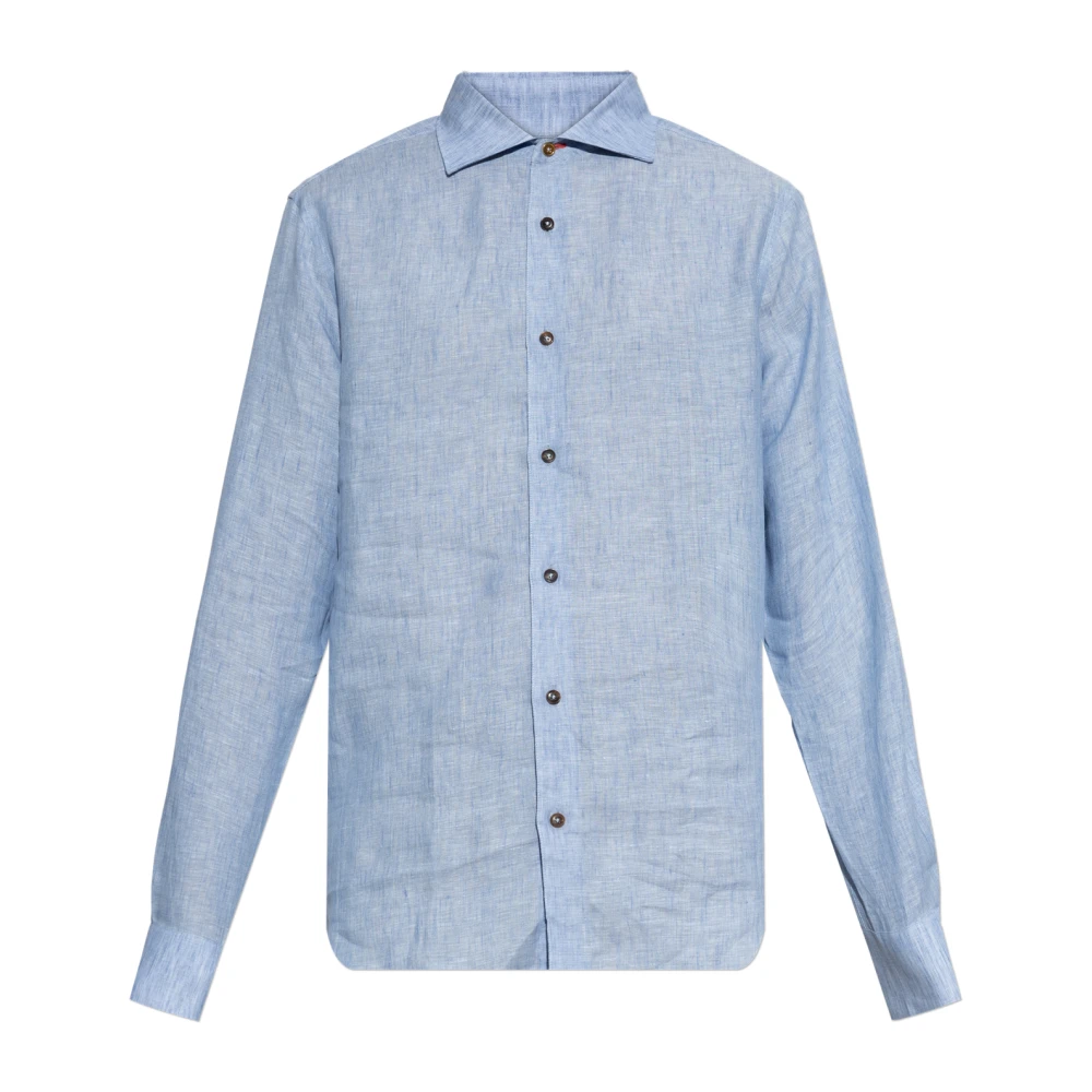 Paul Smith Mannelijk Blauw Overhemden Heren, 2XL, Linnen, Slim-Fit Linnen Overhemd