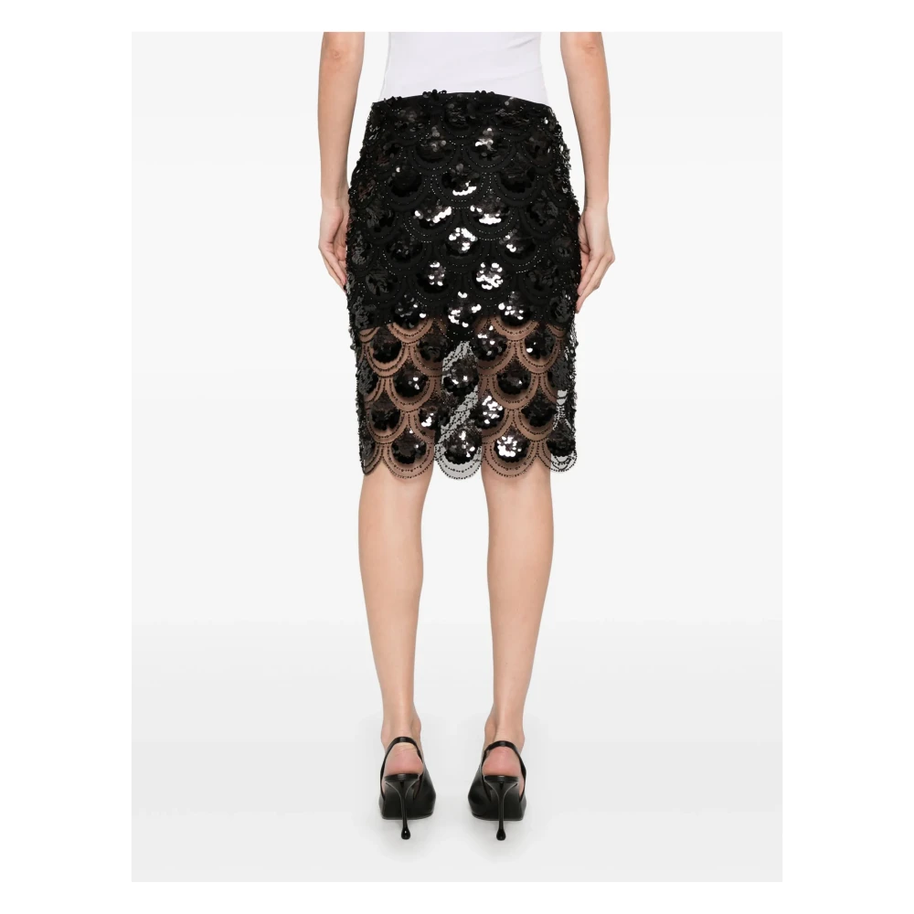 Rotate Birger Christensen Zwarte Pailletten Potlood Rok Midi Lengte Black Dames