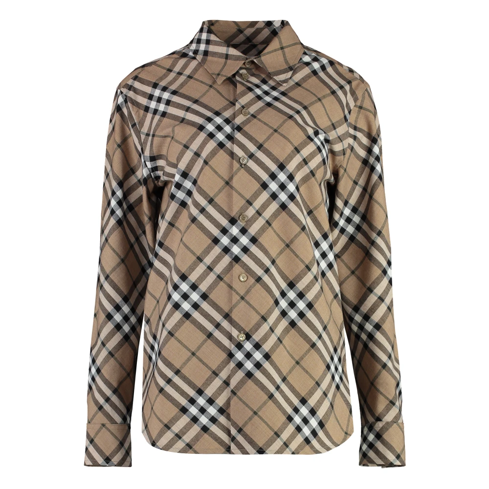Burberry Klassieke Geruite Katoenen Overhemd Beige Dames