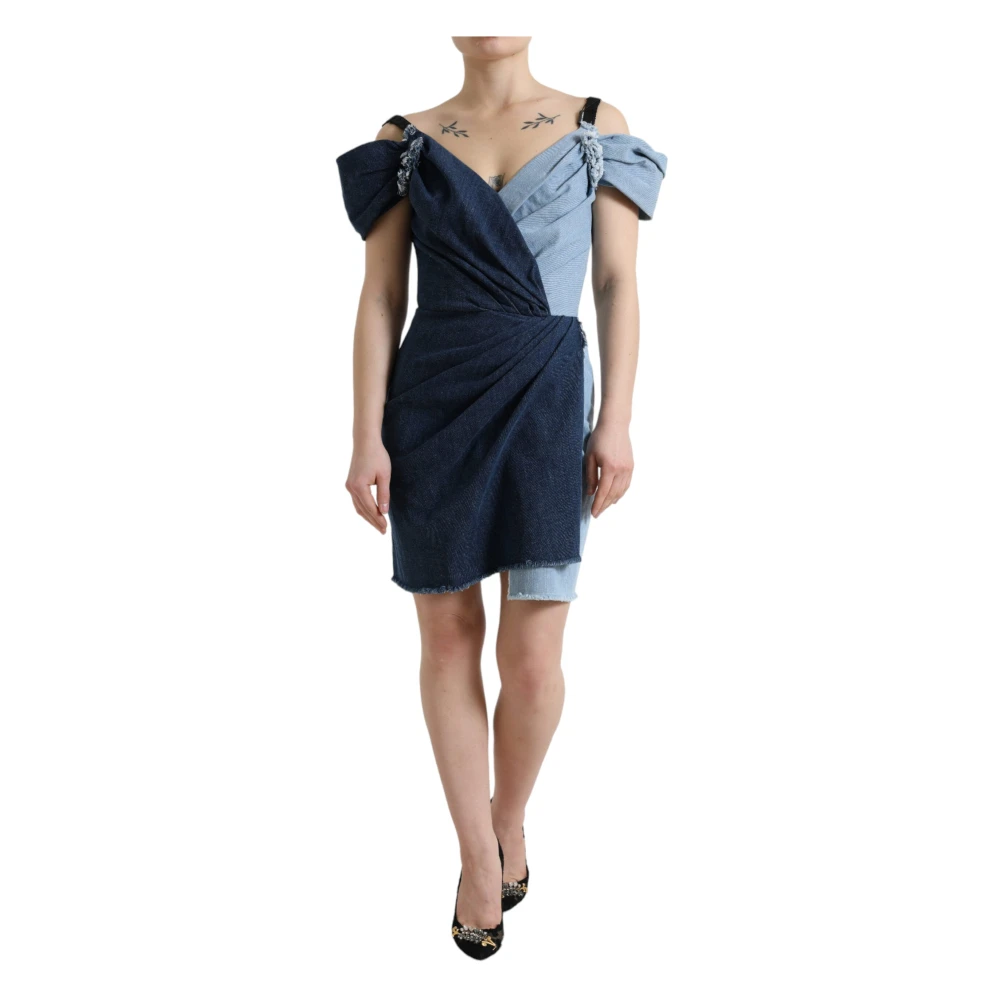 Dolce & Gabbana Blauwe tweedelige elegante kokerjurk Blue Dames