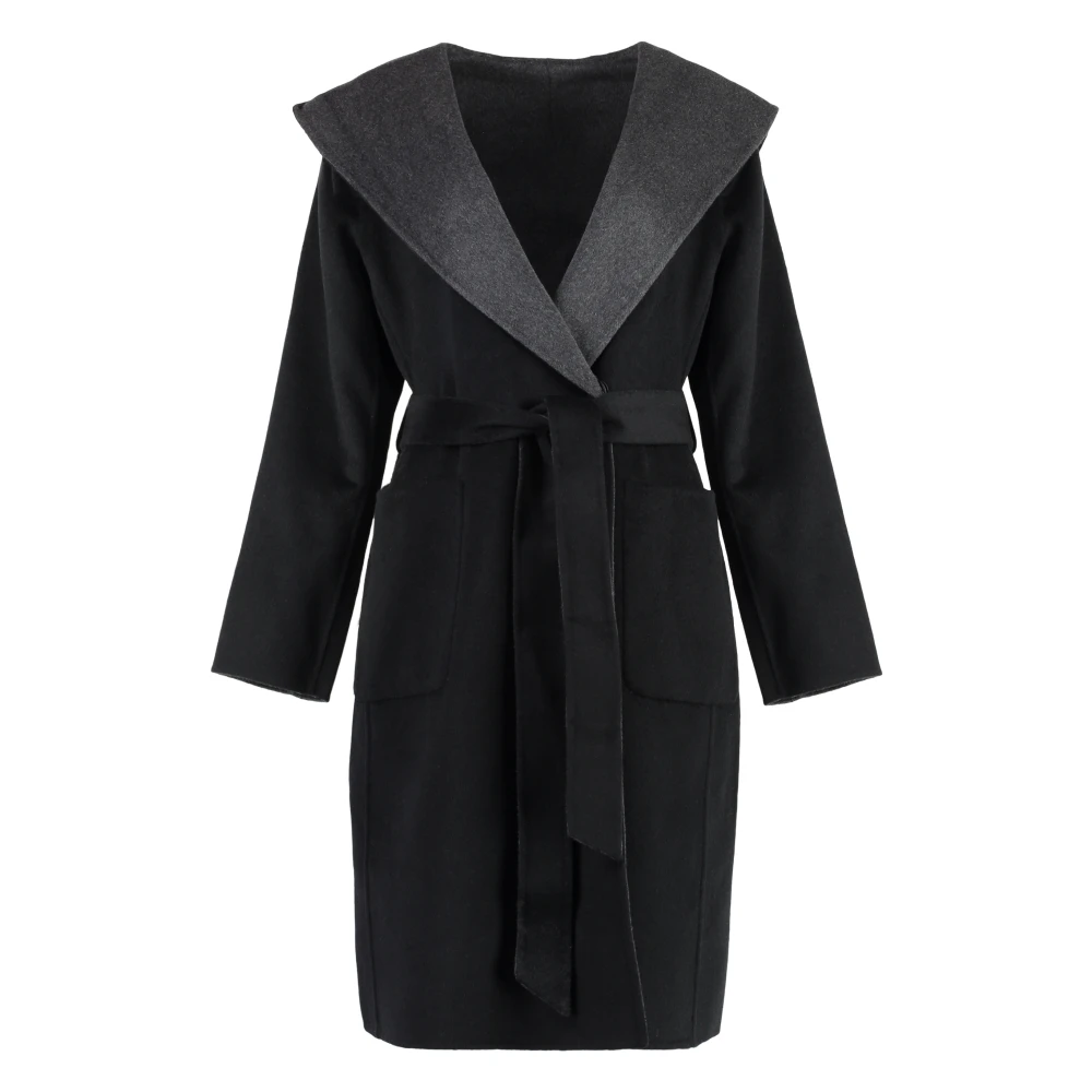 Michael Kors Wollen blend jas met capuchon en riem Black Dames