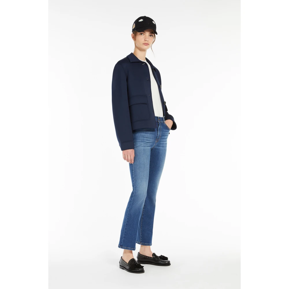 Max Mara Weekend Blauwe Boxy Jas met Overhemdkraag Blue Dames