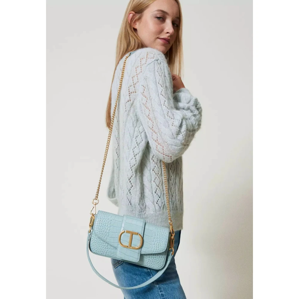 Twinset Lichtblauwe Krokodillenprint Leren Tas Blue Dames