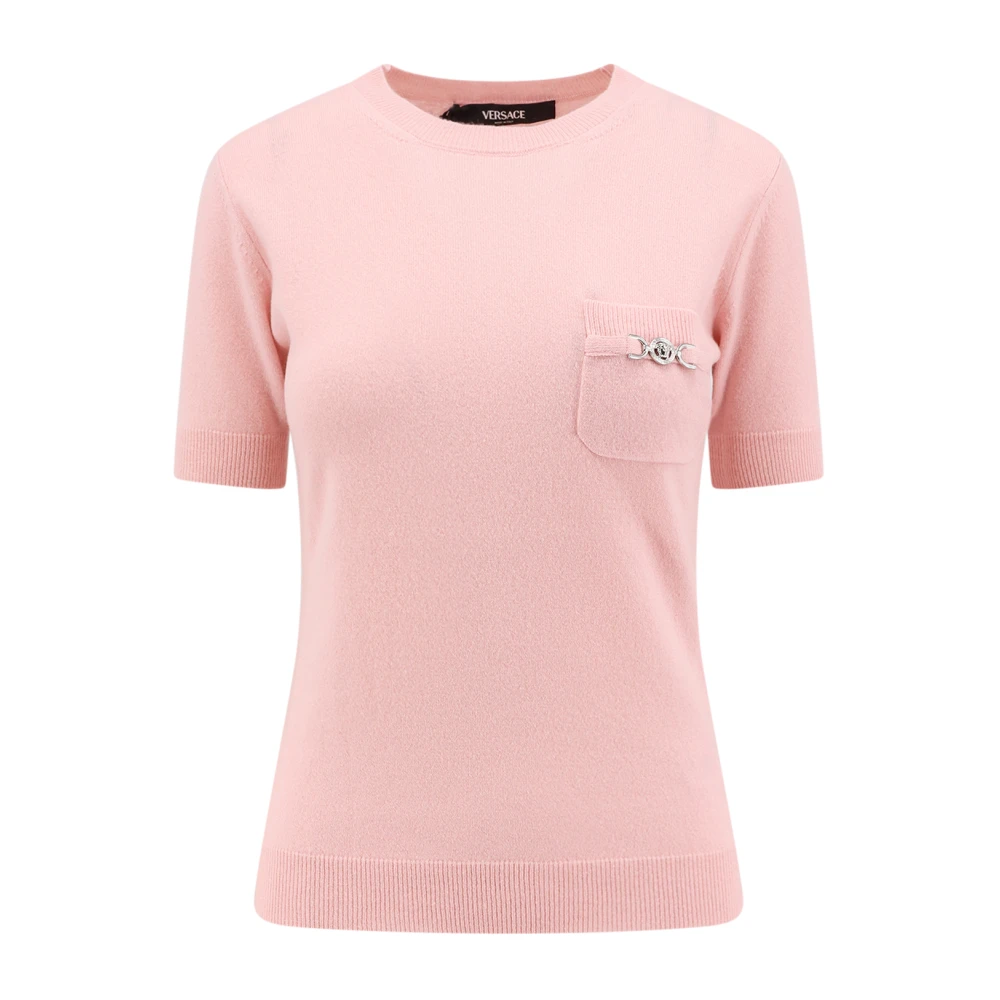 Versace Lyxig Ull Cashmere Tröja med Medusa Pink, Dam