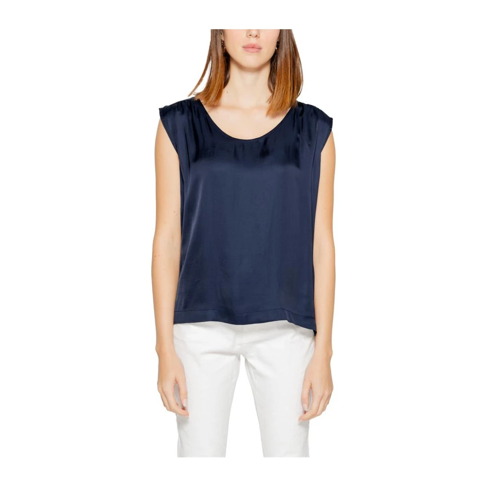 Street One Blauwe Mouwloze Ronde Hals Blouse Blue Dames
