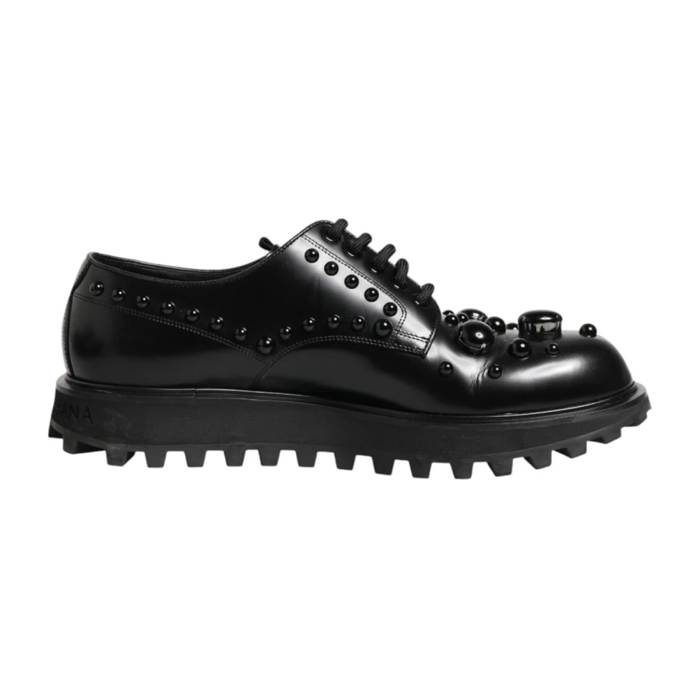 Dolce & Gabbana Men's Black Leather Studded Formal Derby Shoes