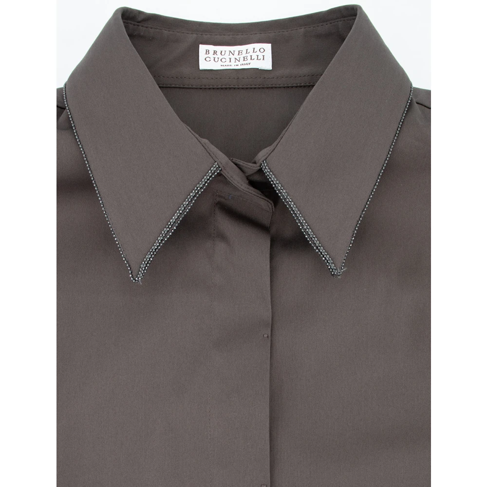BRUNELLO CUCINELLI Mouwloze stretch katoenen popeline overhemd Brown Dames