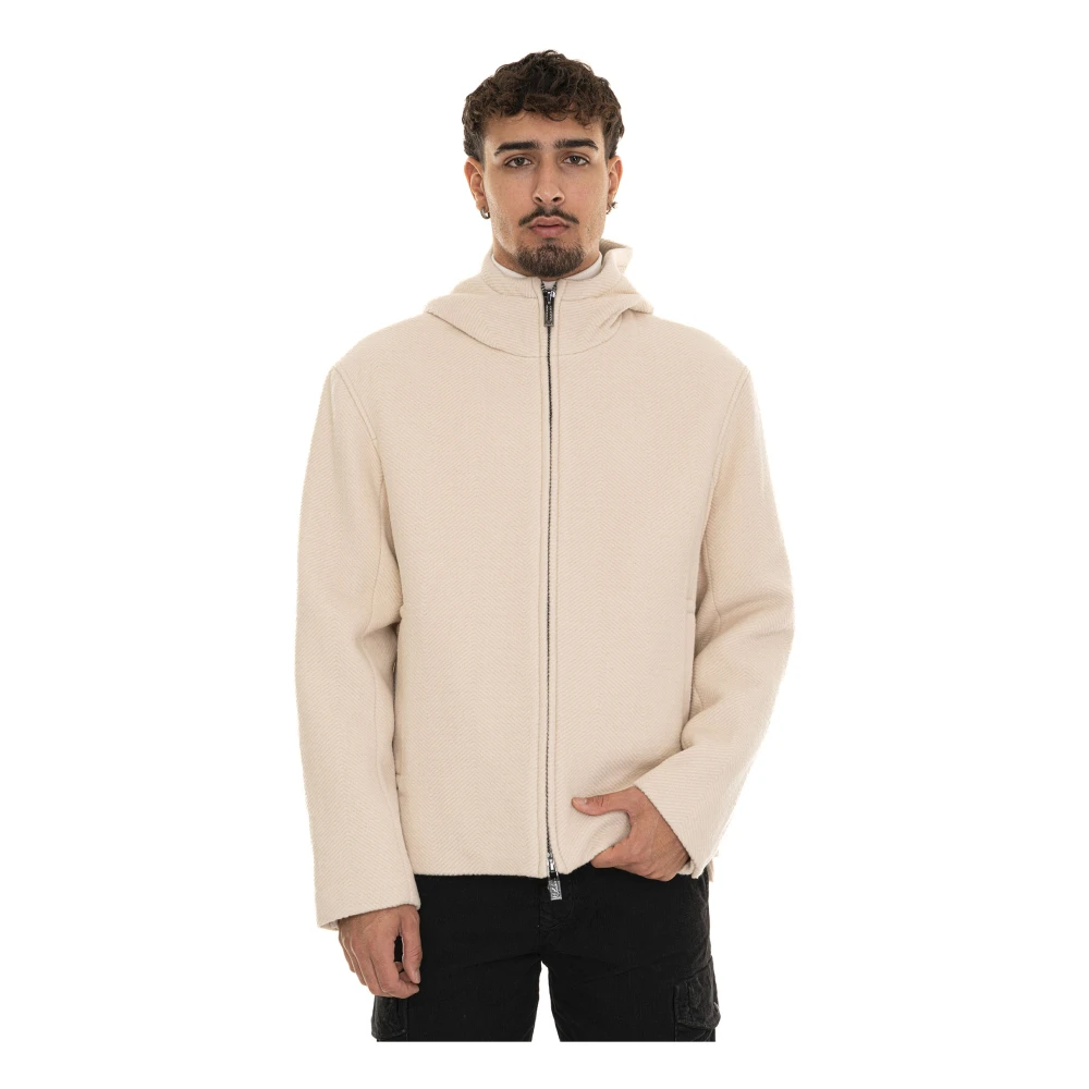 Emporio Armani Wollen Hoodie met Ritszakken Beige Heren