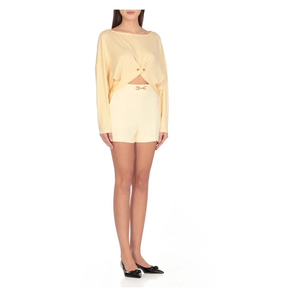 Elisabetta Franchi Gele Viscose Trui met Asymmetrische Zoom Yellow Dames