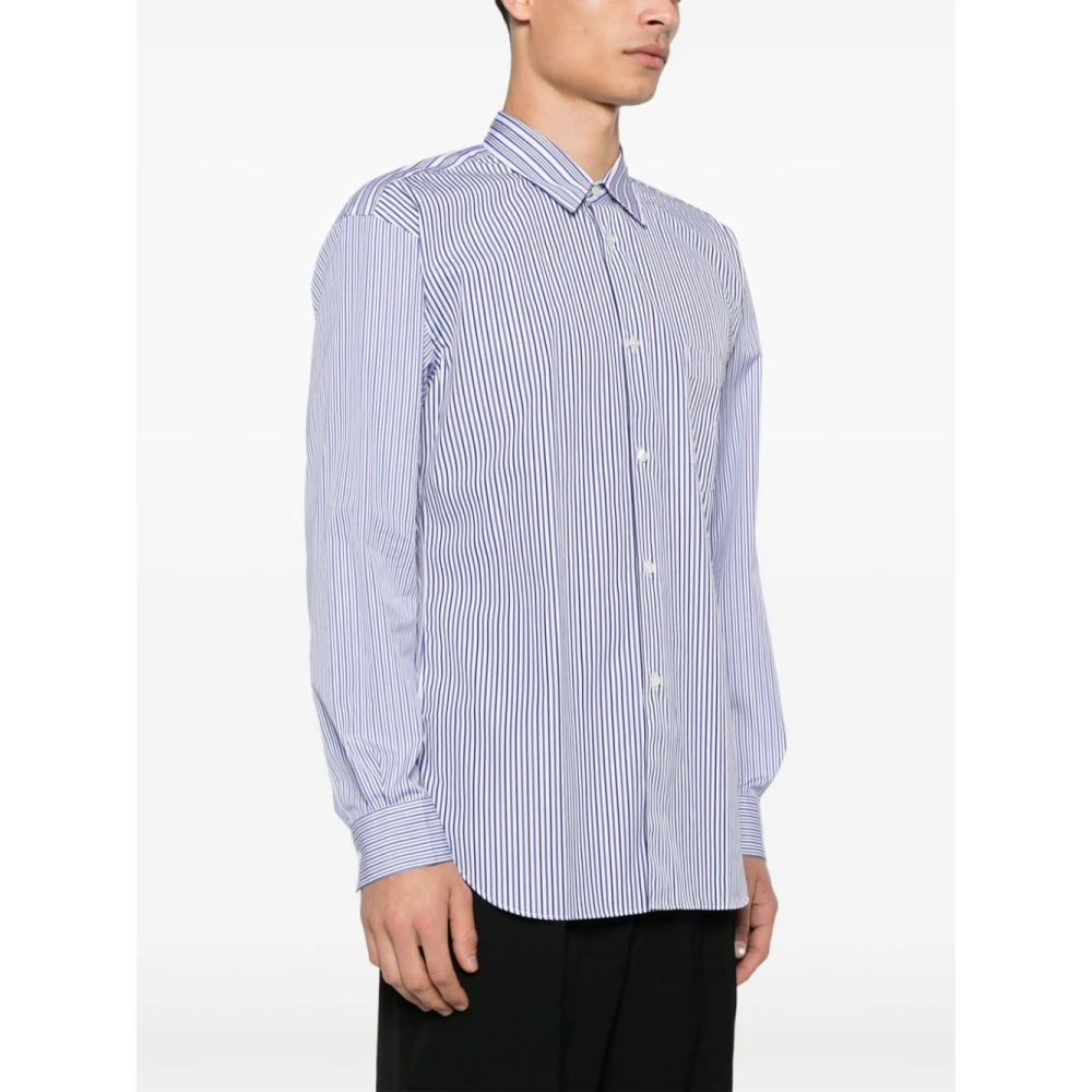 Comme des Garçons Gestreept katoenen overhemd met klassieke kraag Blue Heren