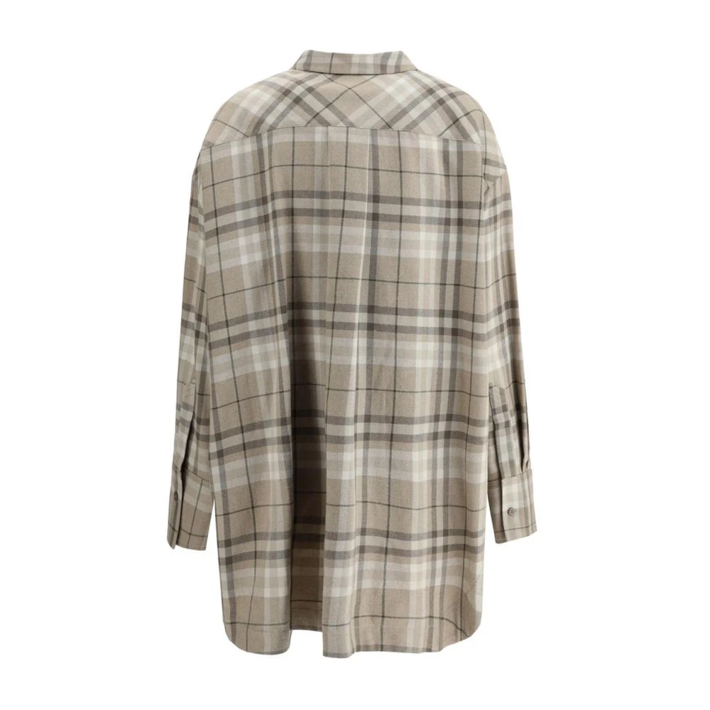 The Attico Geruite Bell Sleeve Katoenen Overhemd Beige Dames