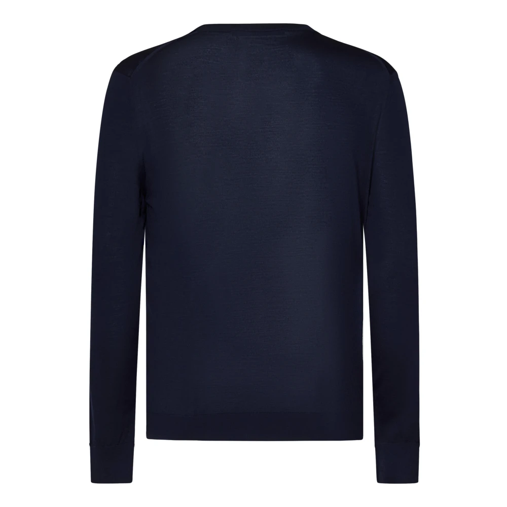 Kiton Blauwe Wollen Trui Geribbelde Hals Blue Heren