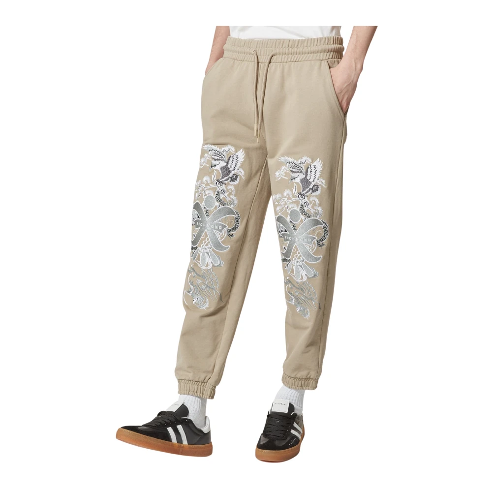 Richmond Herr Beige Byxor 2XL, Bomull, Jogger-Byxor Med Dekorativa Broderier