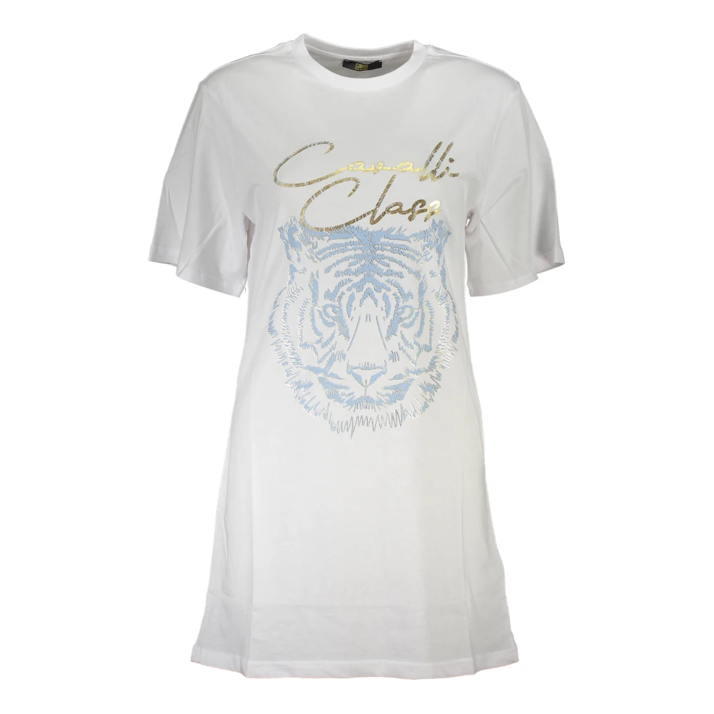 Cavalli Class Women's White T-Shirts, M, Vibrant Logo-Print Cotton T-Shirt