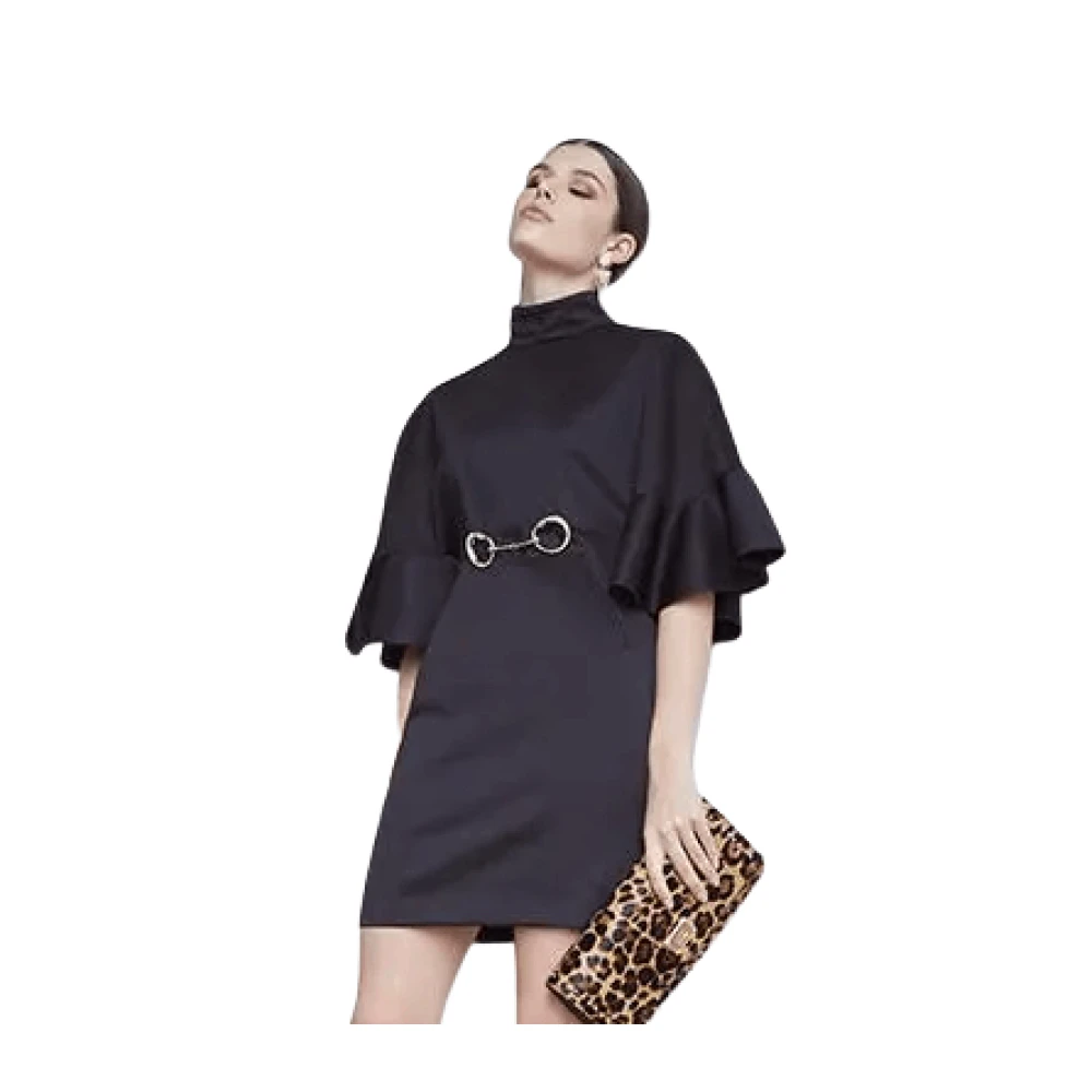 Cavalli Class Zwarte Korte Jurk met Gouden Taille Detail Black Dames