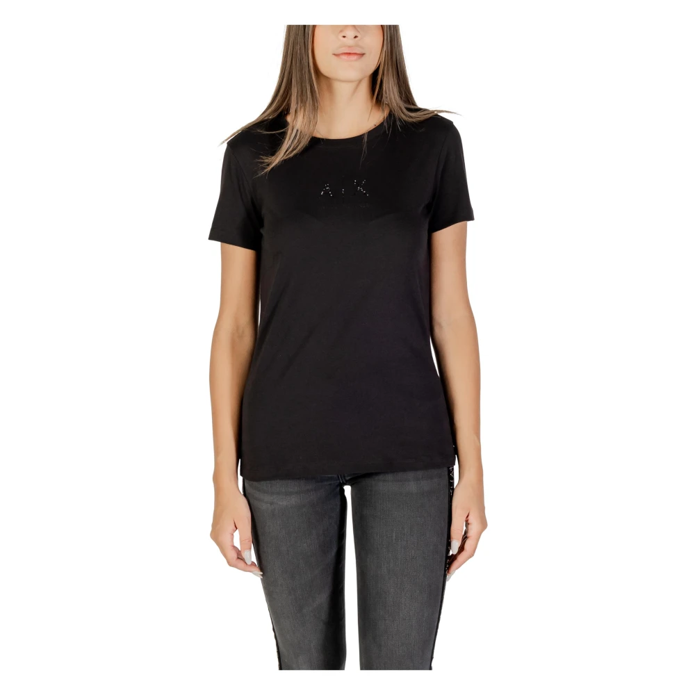 Armani Exchange T-Shirts, Female, Xs, Regular Fit T-Shirt With Glitter Logo Black