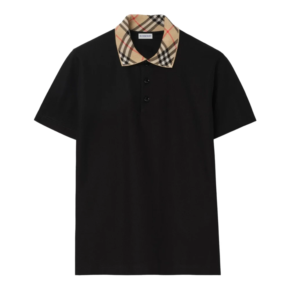 Burberry Cody Check Collar Cotton Piqué Polo - Male - Polo Shirts - Black - S - Tops