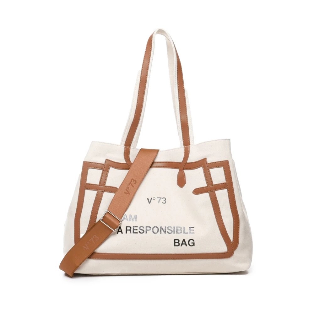 V73 Stijlvolle Witte Katoenen Blend Tas Beige Dames
