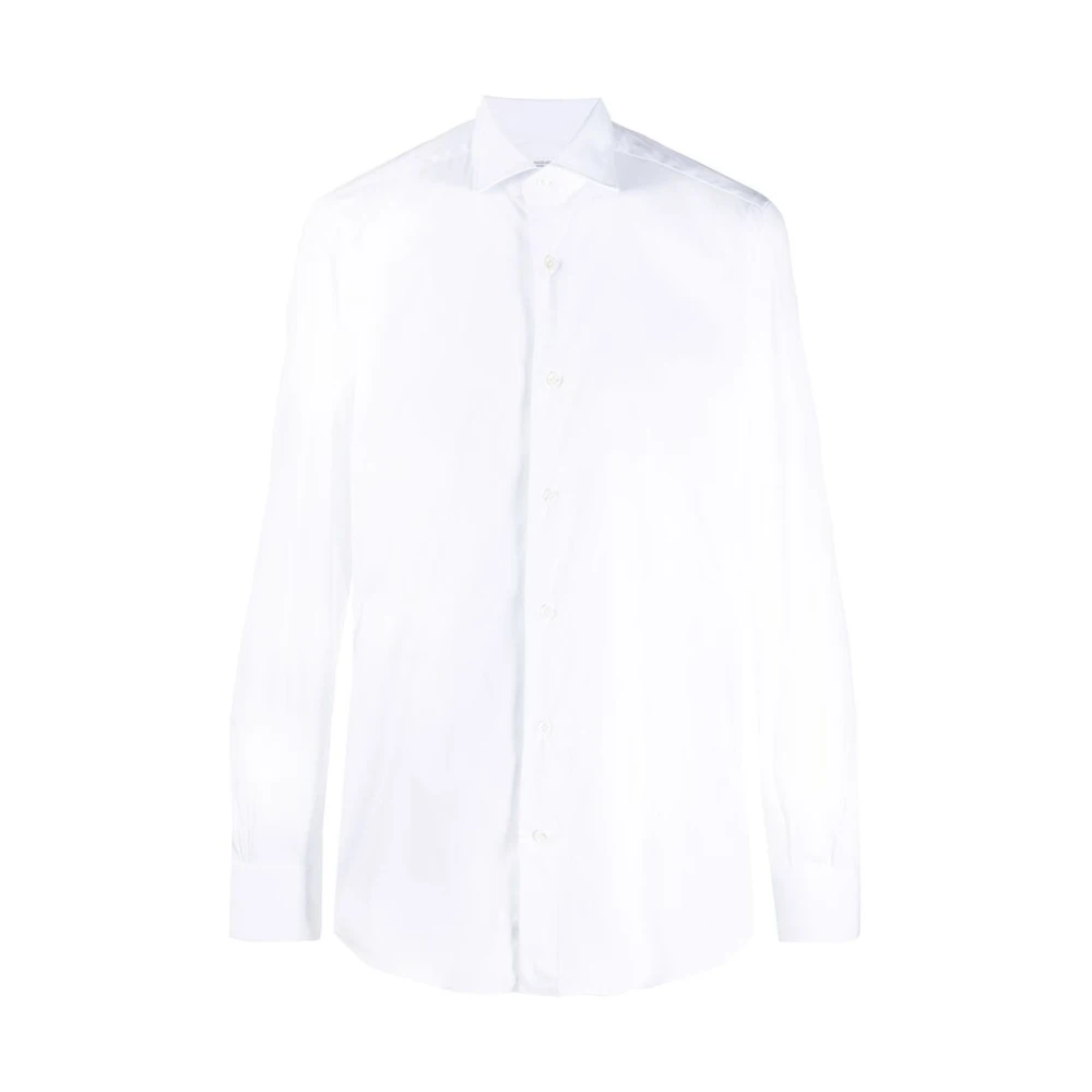 Mazzarelli Witte Katoenmix Knoopshirt White Heren