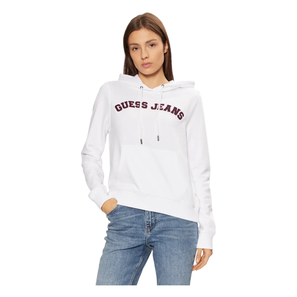 Guess Elastisk Stickad Hoodie med Känguruficka White, Dam