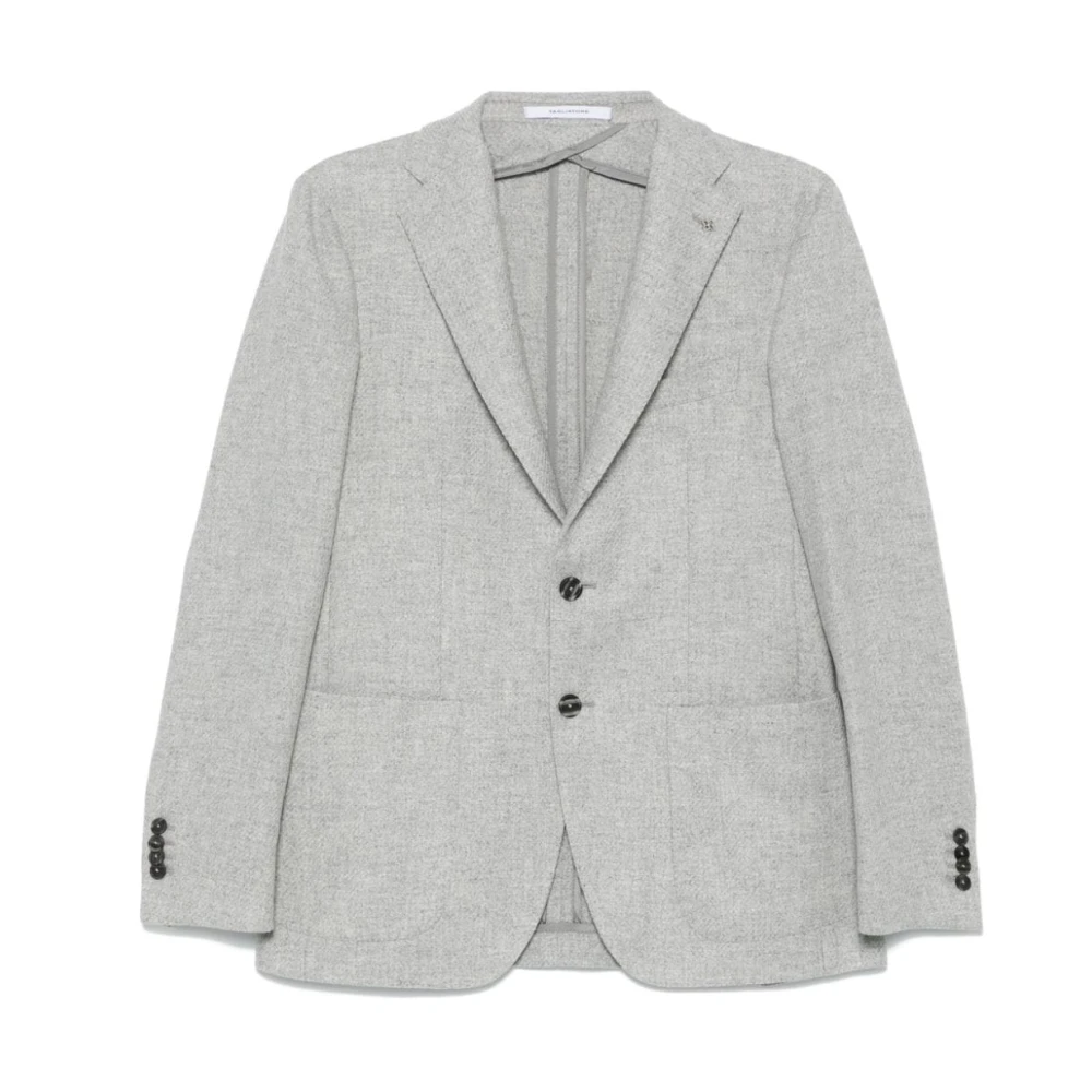 Tagliatore Grijze Wollen Blend Jas met Broche Gray Heren