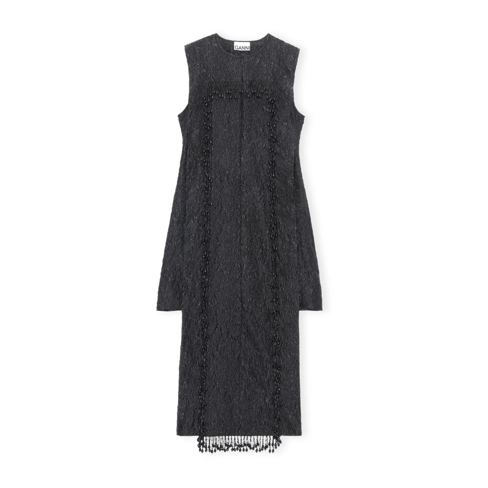 Ganni Women's Black Fringed Sleeveless Dress - Midi Dresses - S - Dresses