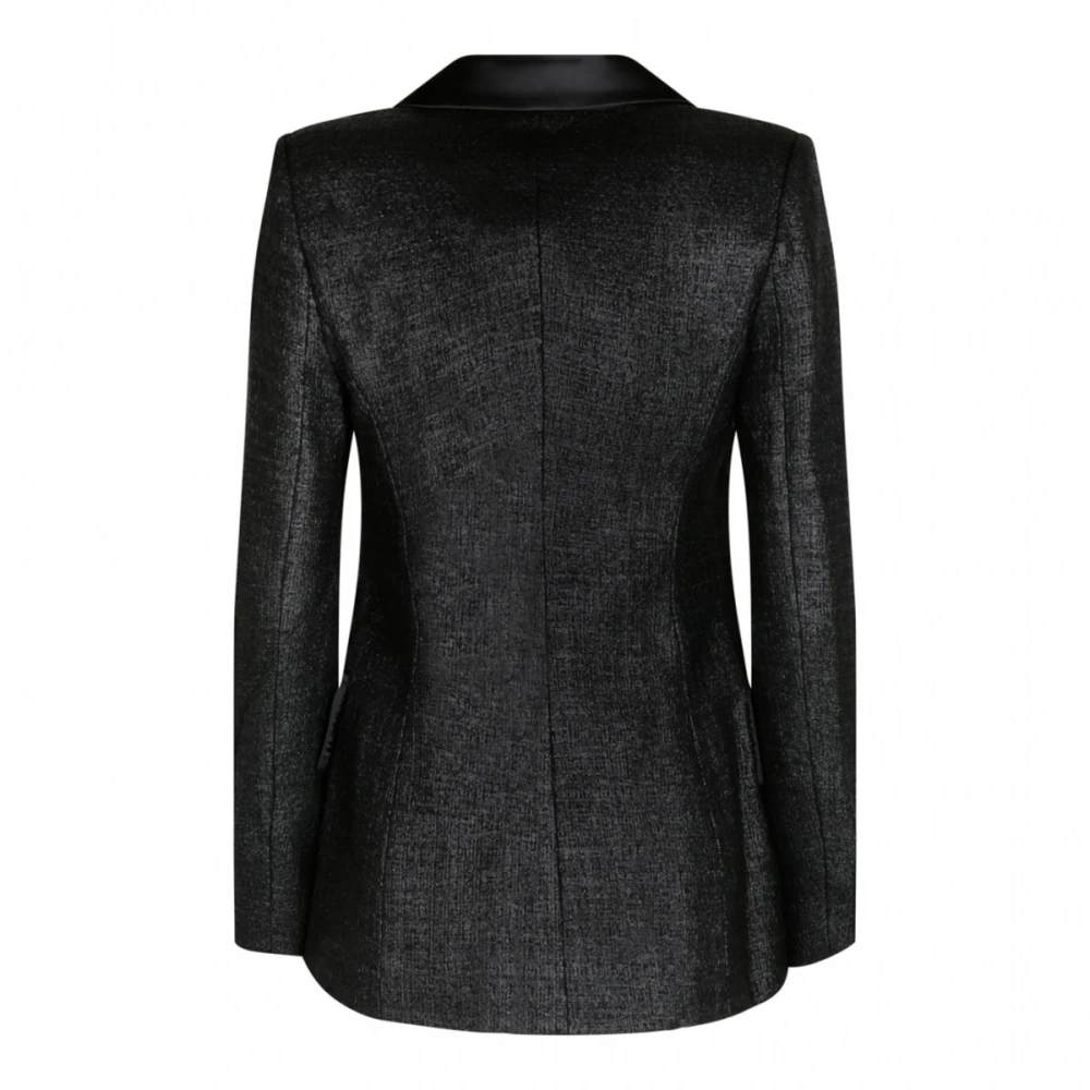 Elisabetta Franchi Zwarte Tweed Blazer met Kristallen Knopen Black Dames
