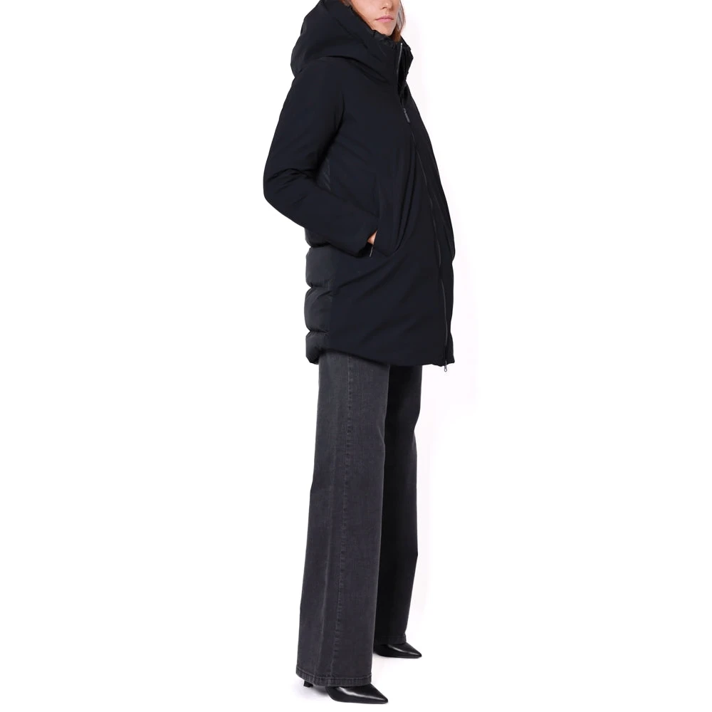 BomBoogie Zwarte Winterjas met Omslag Kraag Black Dames