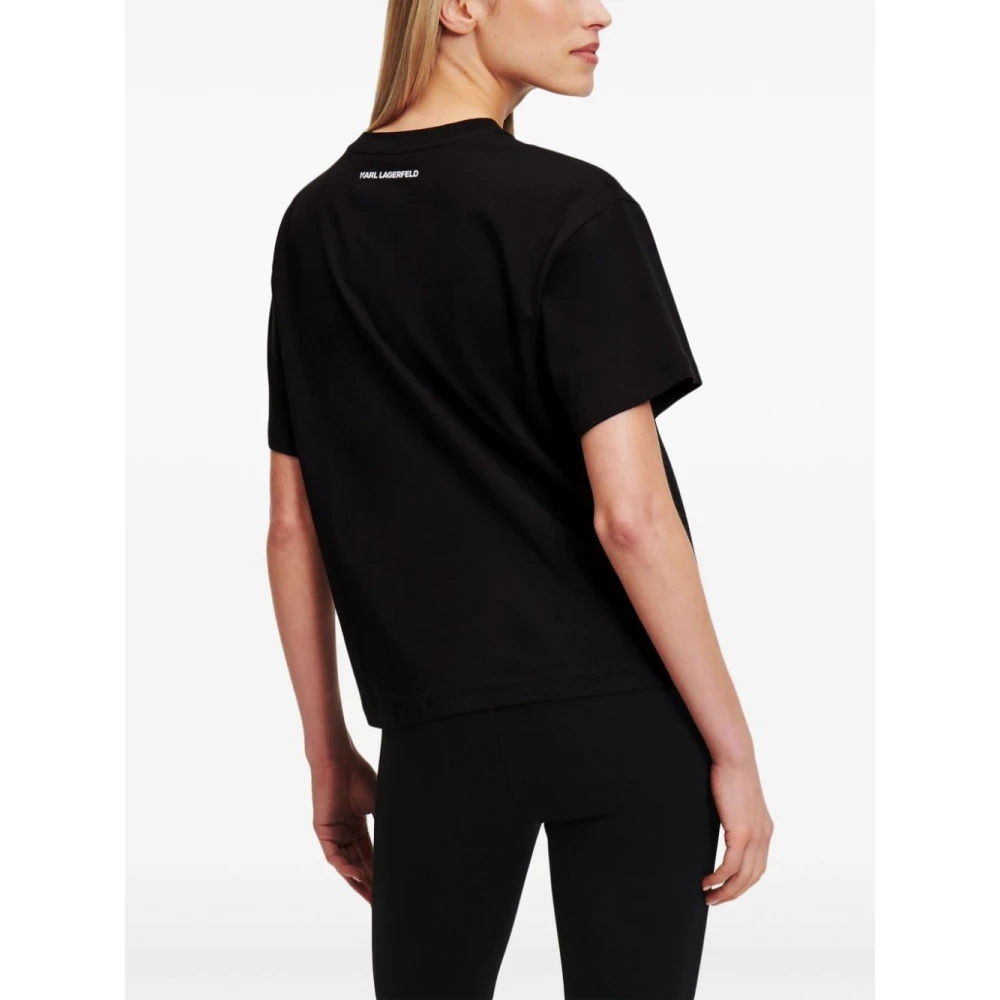 Karl Lagerfeld Zwart T-shirt met witte bandlogo's Black Dames