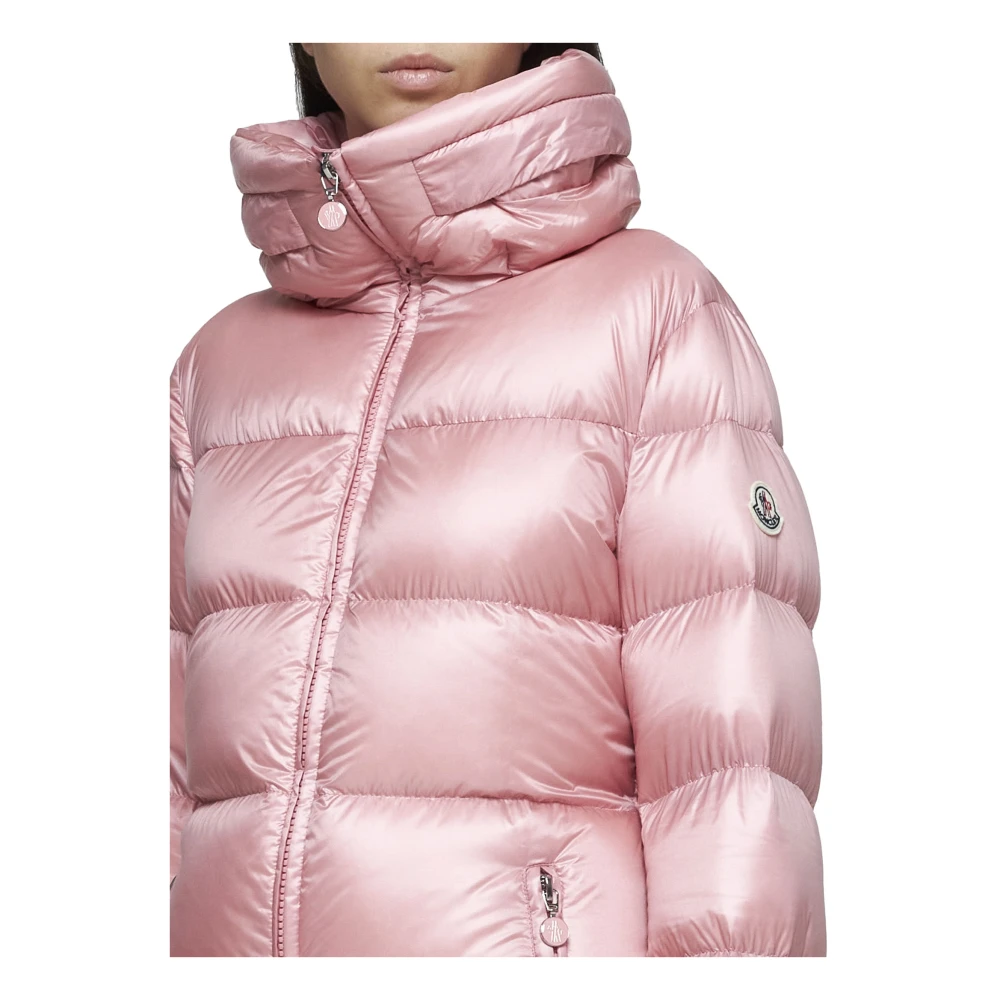 Moncler Douro Roze Gestikte Nylon Donsjas Pink Dames
