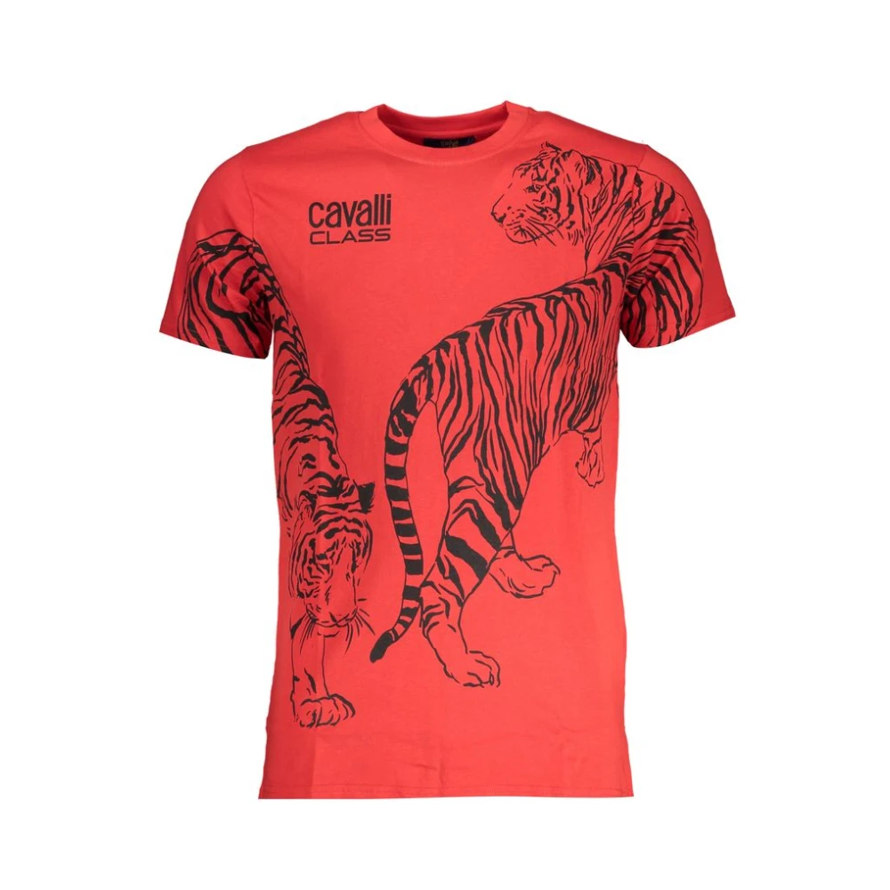 Cavalli Class Red Cotton Print Logo T-Shirt - Male - T-Shirts - Red - L - Tops