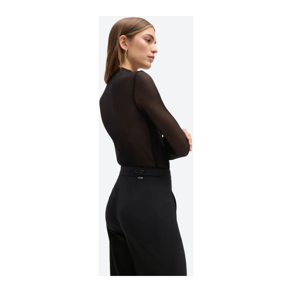 Hugo Boss Wijde Twill Wollen Broek Black Dames