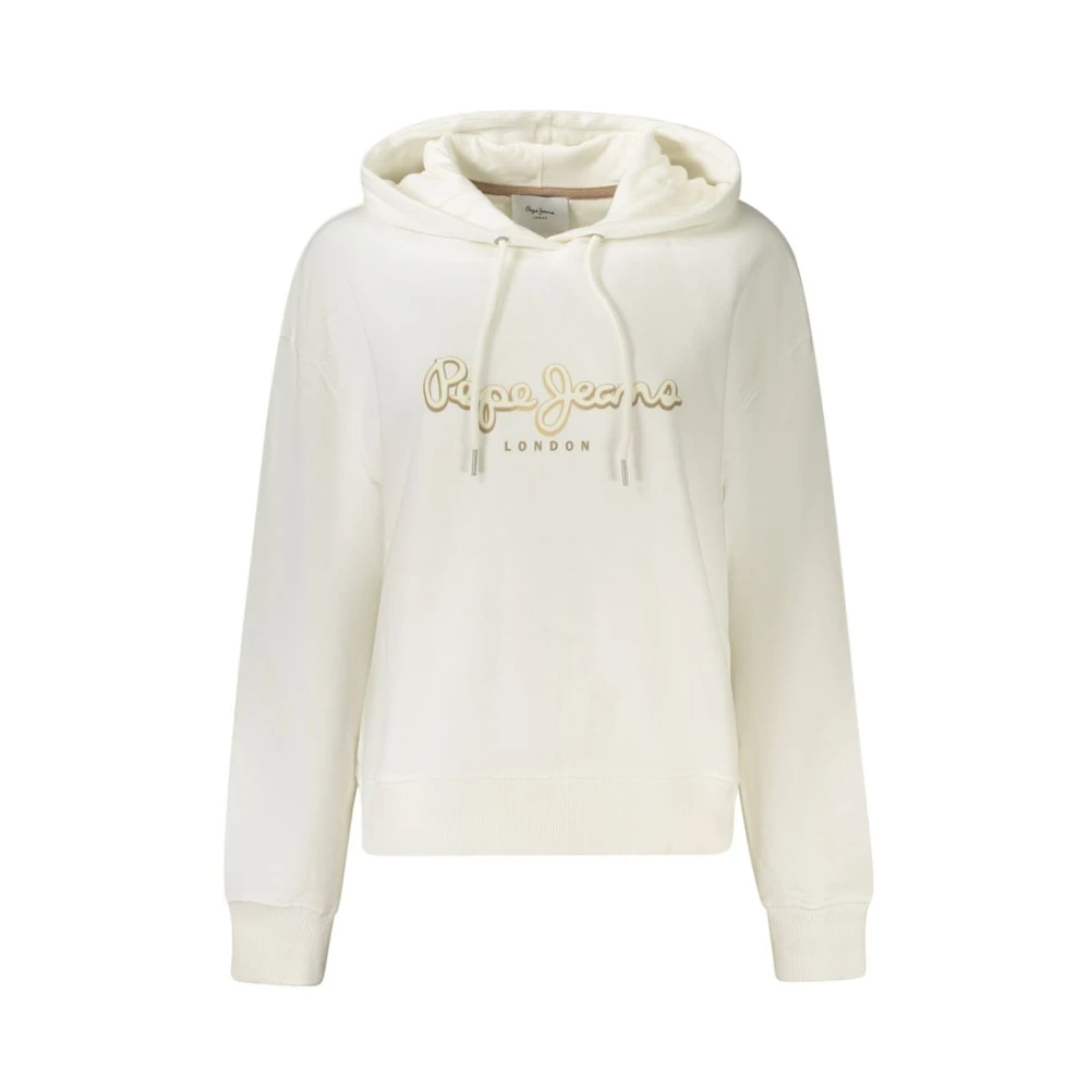 Pepe Jeans Urban Logo Print Katoenen Hoodie White Dames