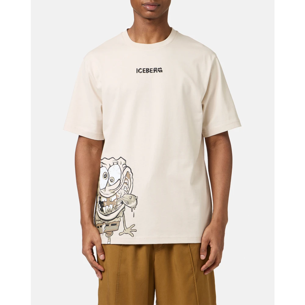 Iceberg Regular fit poederkleurig T-shirt met SpongeBob-print in jersey Beige Heren