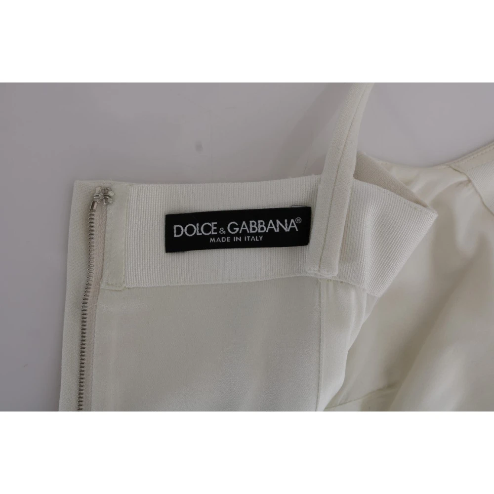 Dolce & Gabbana Elegante witte wollen shiftjurk met gouden broche White Dames