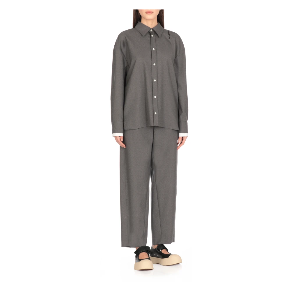 Marni Grijze wollen overhemd met geborduurde details Gray Dames